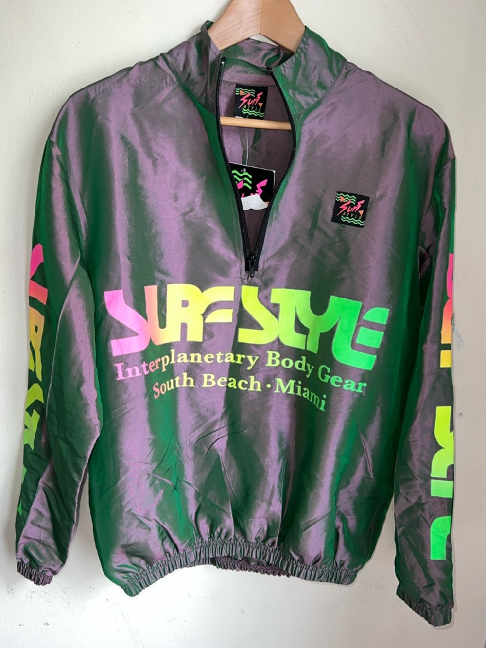 surf style Neon Pink & Neon Green Gradient Half-Zip Pullover